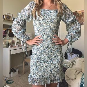 Blue Floral Shirred Mini Dress